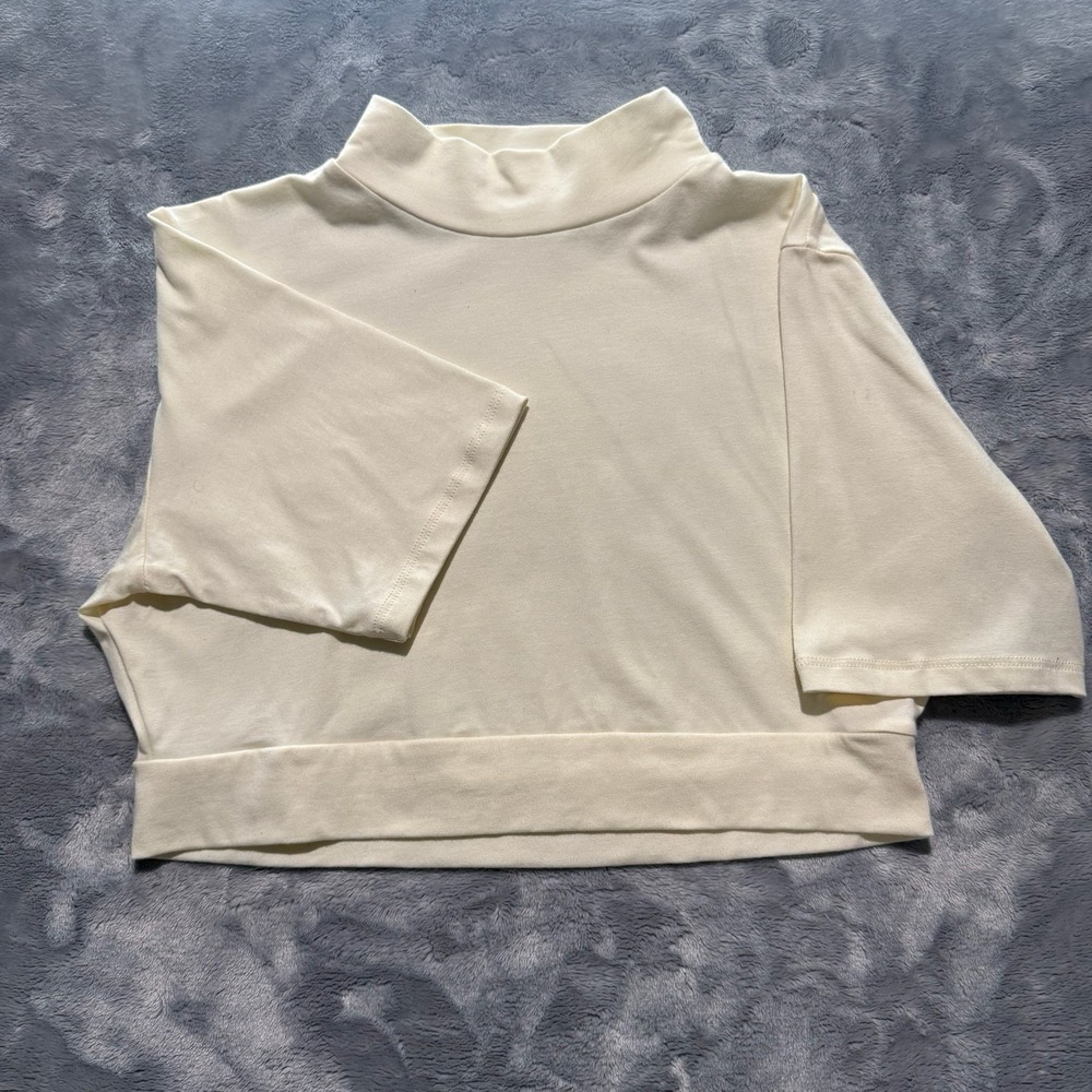 Half Tee Womens Short Sleeve Collared Cream Beige Crop Shirt Plus Size 1X